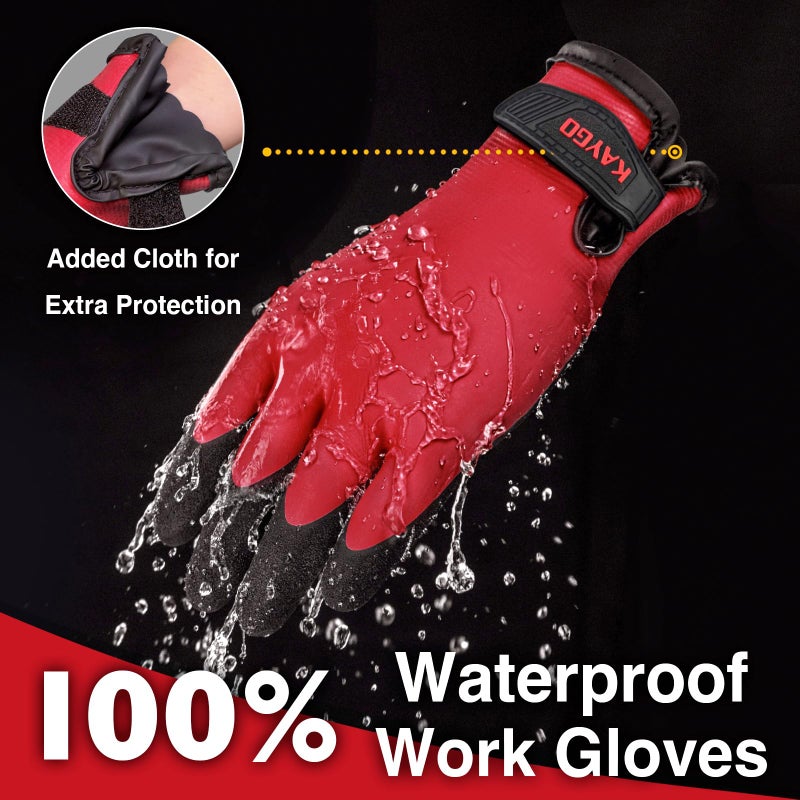 KAYGO Waterproof Thermal Work Gloves, Double Latex Coated, Good Grip and Dexterity, Insulated Liner Warm for Freezer Storage Cold Weather Fishing Winter Outdoor Jobs, KG145W,Medium,Red - Image 2